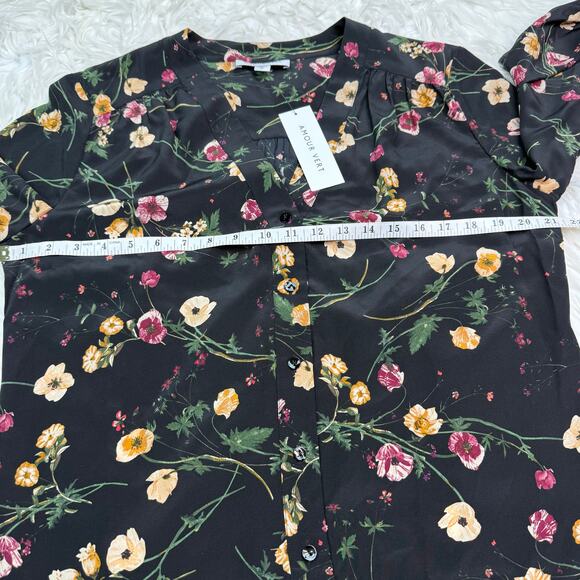 Amour Vert Kaya Washable Silk Blouse Margeuritte Black Floral Size M NWT Classic - Picture 3 of 16